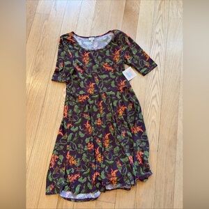 NWT LuLaRoe Nicole Dress 3xL Purple Leaves Fall Autumn Fit and Flare C25